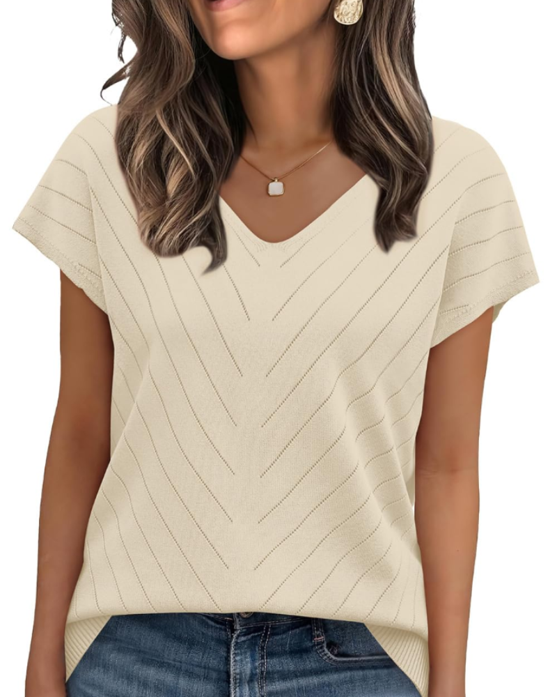 Orina Top Donna – Maglione Leggero Maniche Corte Scollo a V Style Chic & Business Casual