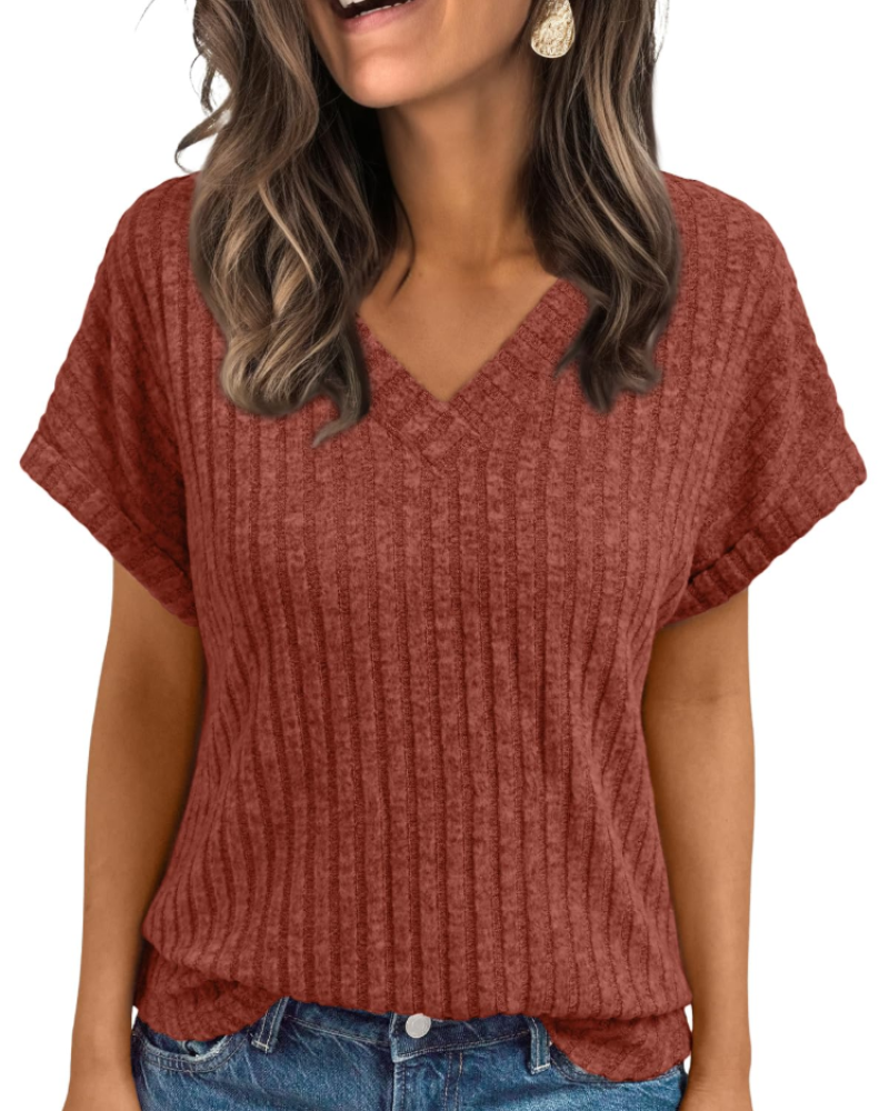 Orla Top Donna – Blusa Scollo a V Elegante a Maniche Corte, Linea Fluida Casual Chic