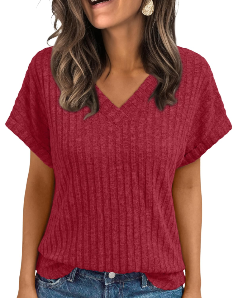 Orla Top Donna – Blusa Scollo a V Elegante a Maniche Corte, Linea Fluida Casual Chic
