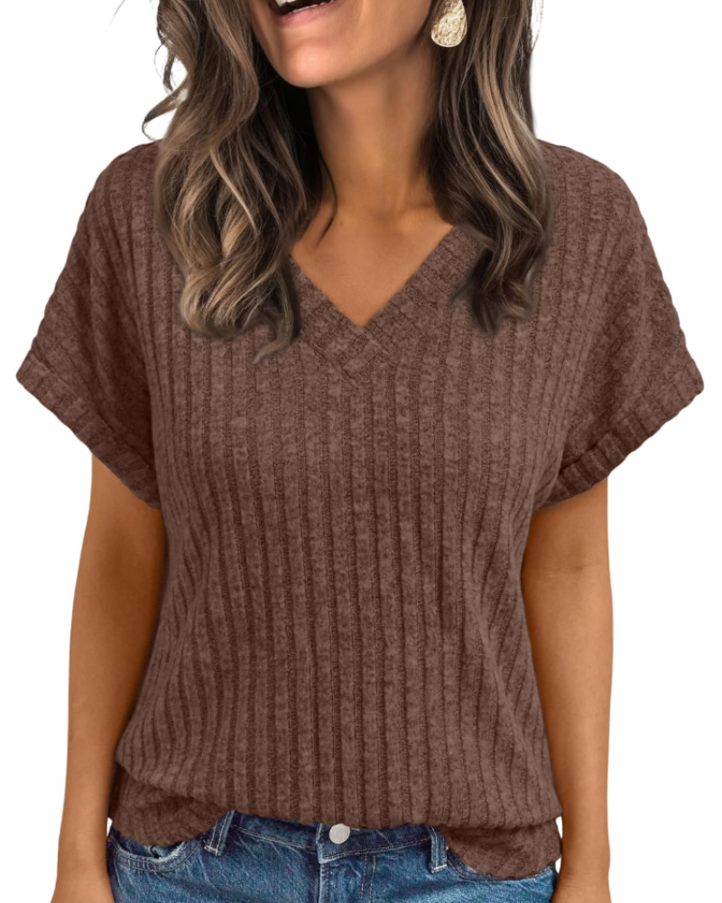 Orla Top Donna – Blusa Scollo a V Elegante a Maniche Corte, Linea Fluida Casual Chic