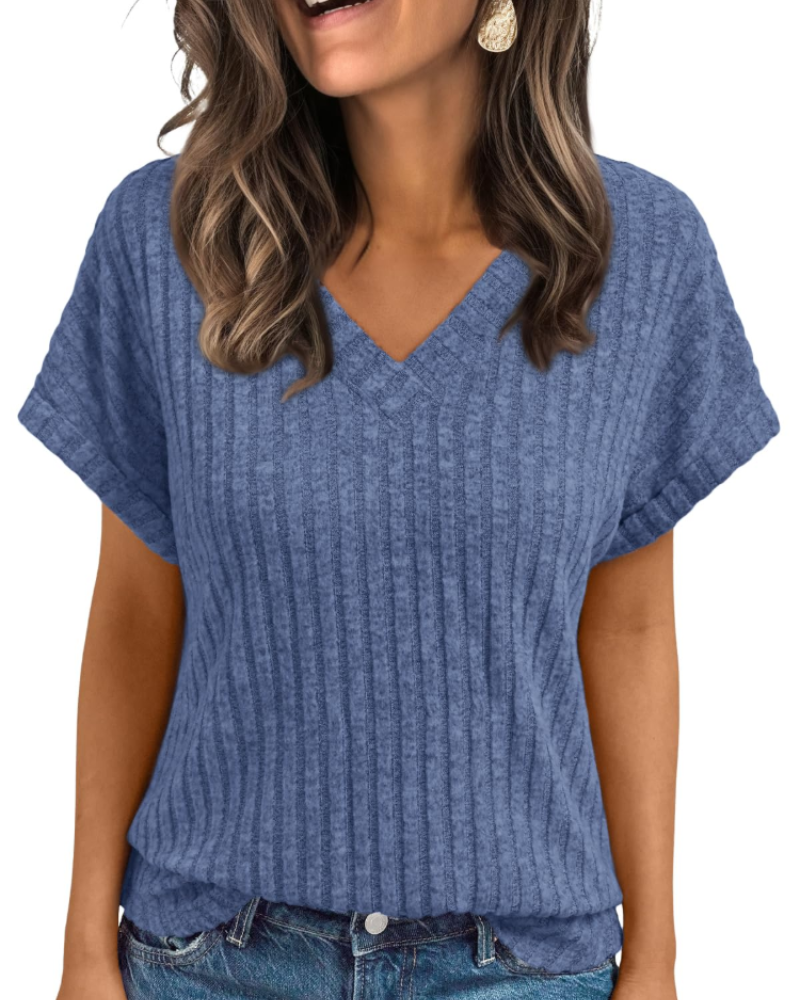 Orla Top Donna – Blusa Scollo a V Elegante a Maniche Corte, Linea Fluida Casual Chic