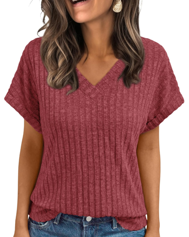 Orla Top Donna – Blusa Scollo a V Elegante a Maniche Corte, Linea Fluida Casual Chic