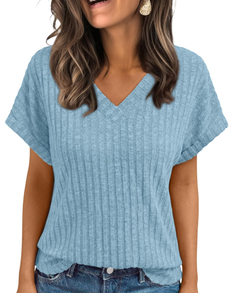 Orla Top Donna – Blusa Scollo a V Elegante a Maniche Corte, Linea Fluida Casual Chic