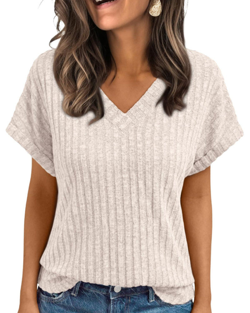 Orla Top Donna – Blusa Scollo a V Elegante a Maniche Corte, Linea Fluida Casual Chic