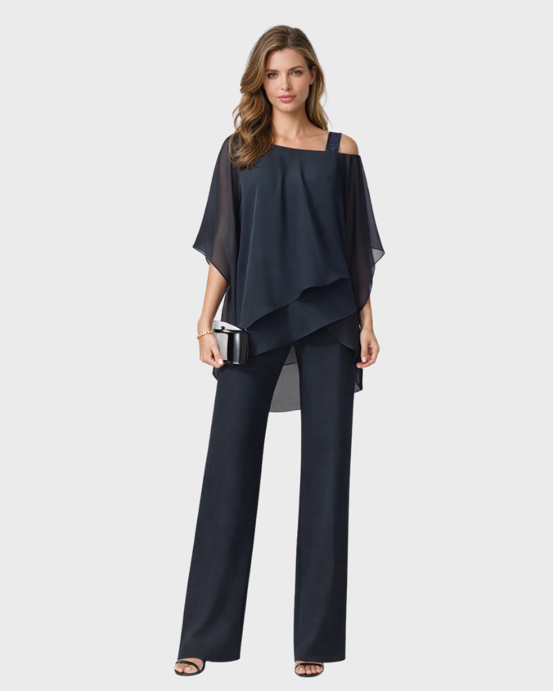 Tiara Ensemble Donna 2 Pièces – Design Superposé Elegante & Pantalone Large Fluida