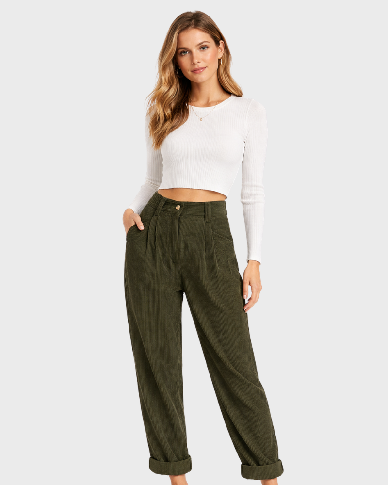 Olive Pantalone Donna – Vita Alta, Jambe Large & Linea Fluida Elegante
