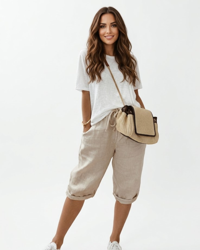 Serena Pantalone Donna Cotone Lin – Linea Casual & Vita Elastica Respirante