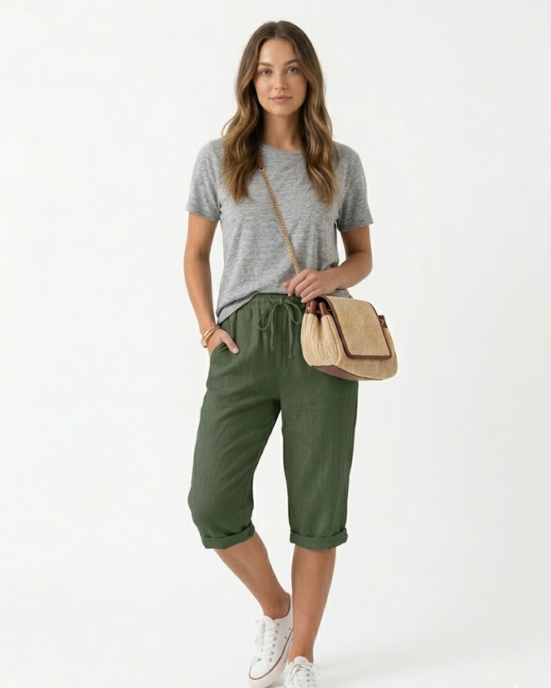 Serena Pantalone Donna Cotone Lin – Linea Casual & Vita Elastica Respirante