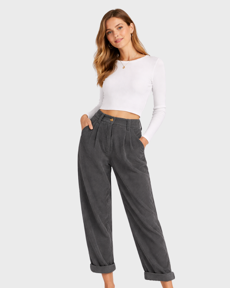 Olive Pantalone Donna – Vita Alta, Jambe Large & Linea Fluida Elegante
