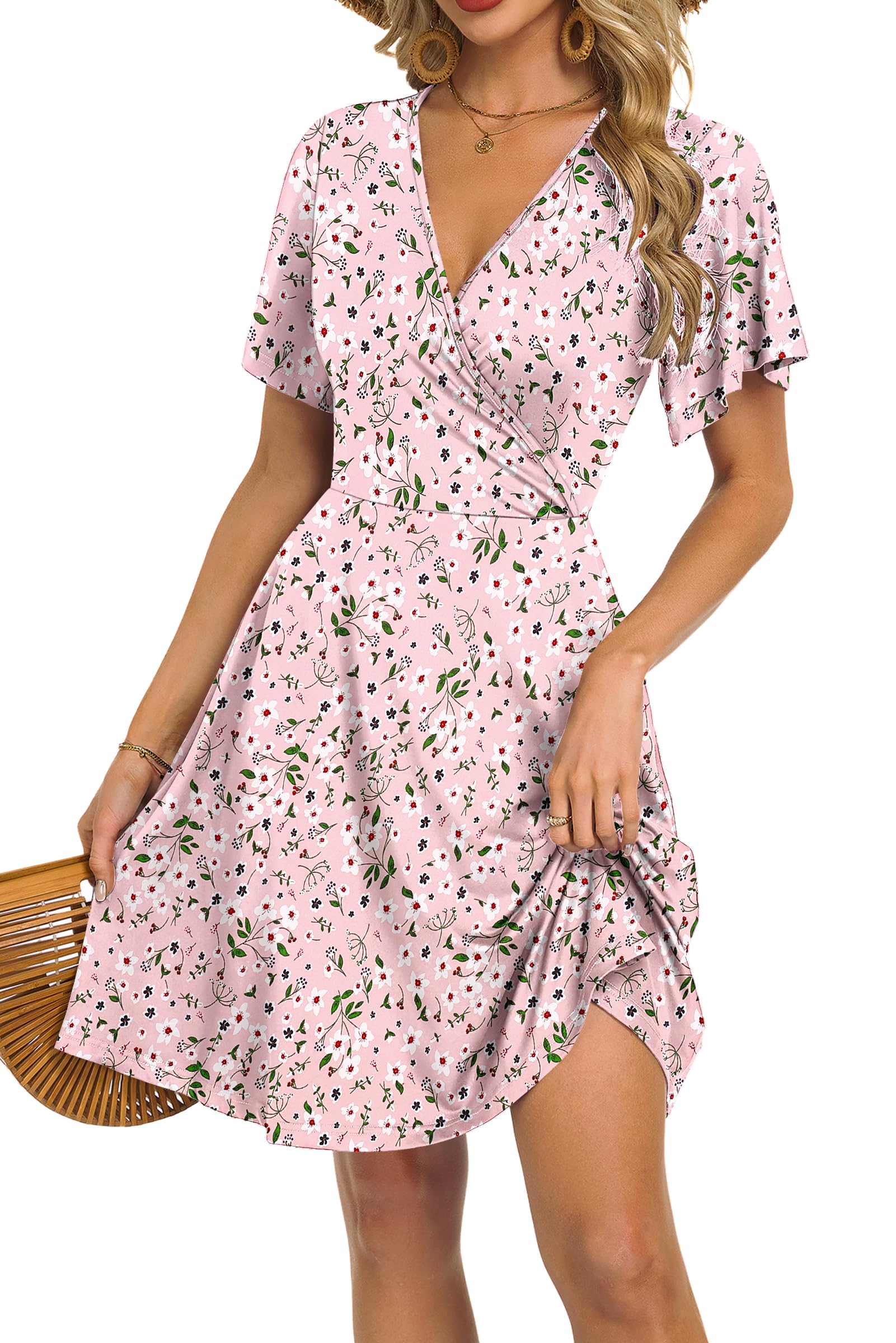 Mariselle Abito Donna – Cache-Cœur Scollo a V Floral, Taille Empire & Tasche Linea a Trapezio Estate