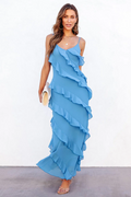 Robe Longue Donna Ashtine – Abito d’Estate Leggera a Balze con Gonna a Étages & Look di Plage