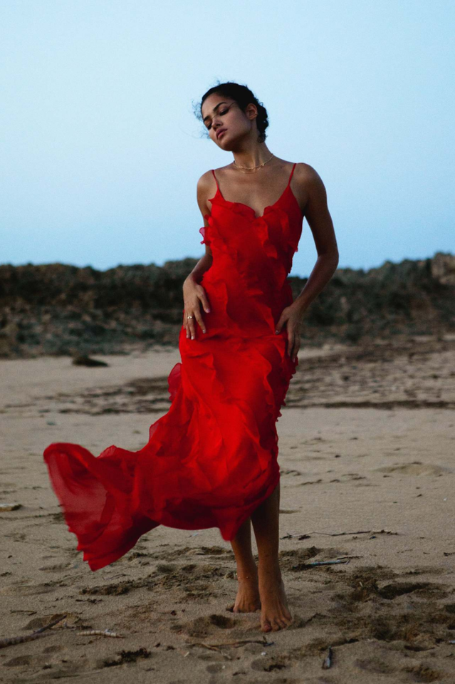 Robe Longue Donna Ashtine – Abito d’Estate Leggera a Balze con Gonna a Étages & Look di Plage