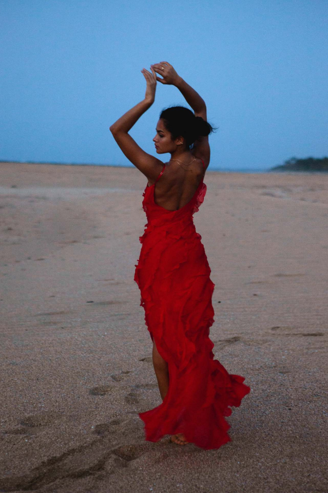 Robe Longue Donna Ashtine – Abito d’Estate Leggera a Balze con Gonna a Étages & Look di Plage