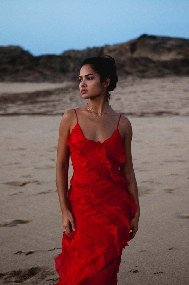 Robe Longue Donna Ashtine – Abito d’Estate Leggera a Balze con Gonna a Étages & Look di Plage