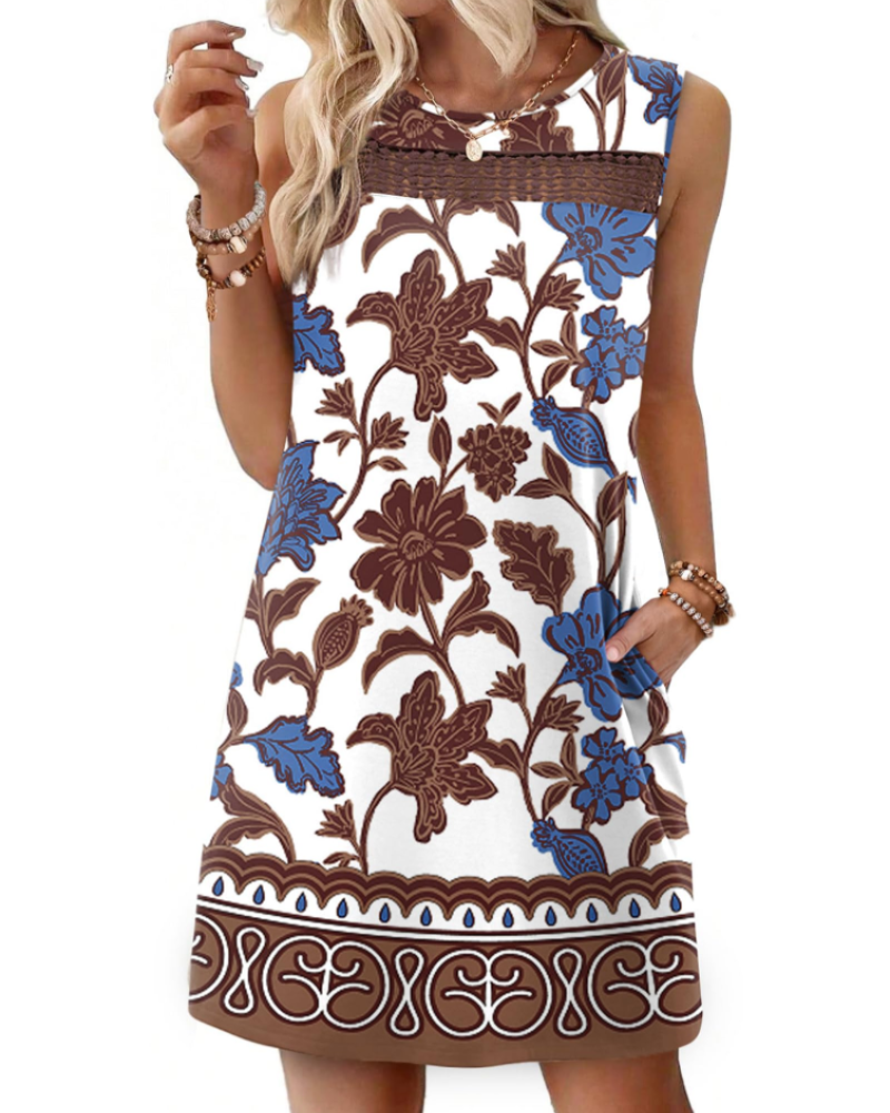 Renee Abito Mini Donna – Abito Estate Débardeur in Pizzo, Linea Fluida con Tasche, Style Elegante
