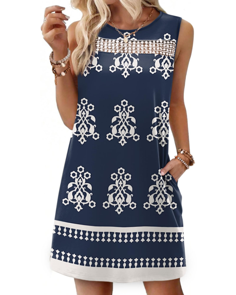 Renee Abito Mini Donna – Abito Estate Débardeur in Pizzo, Linea Fluida con Tasche, Style Elegante