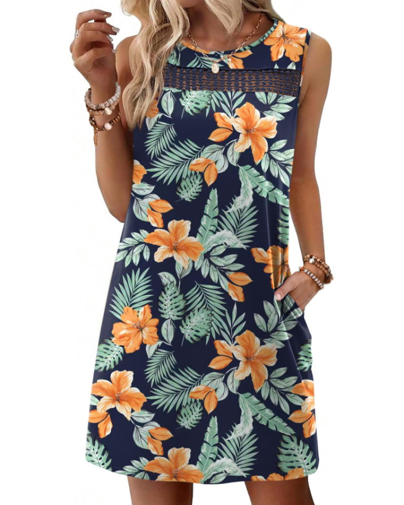 Renee Abito Mini Donna – Abito Estate Débardeur in Pizzo, Linea Fluida con Tasche, Style Elegante