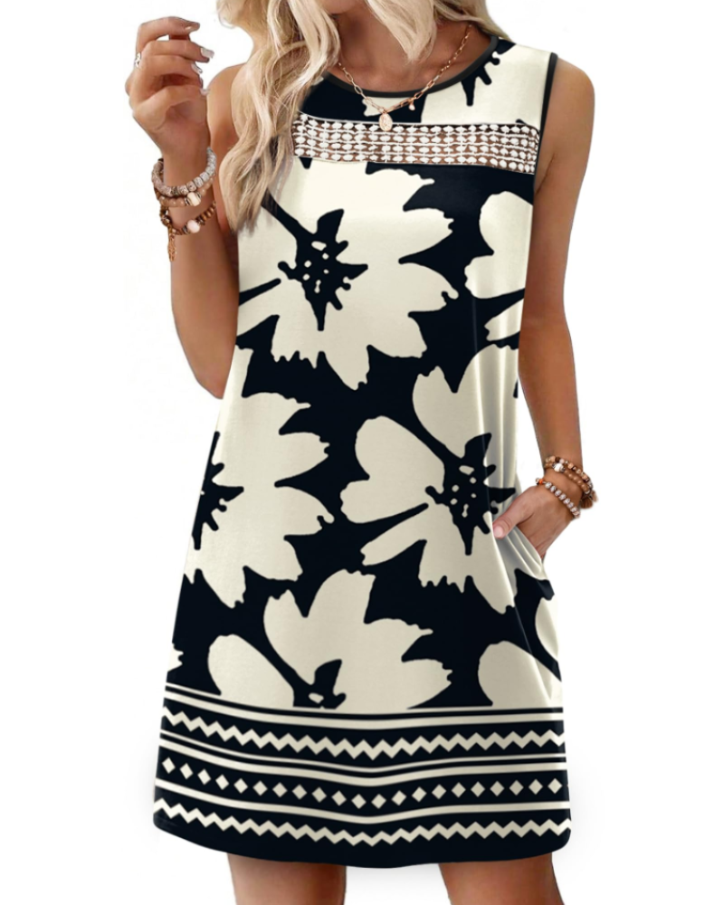 Renee Abito Mini Donna – Abito Estate Débardeur in Pizzo, Linea Fluida con Tasche, Style Elegante