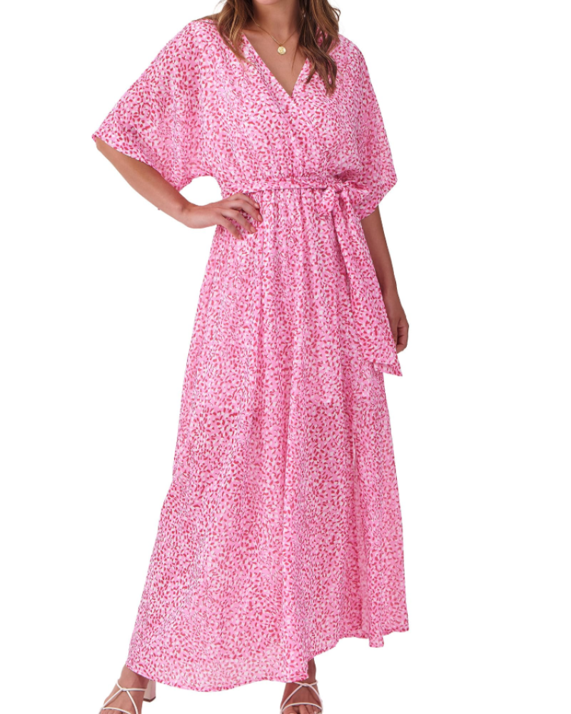 Rodelyn Abito Maxi Donna – Scollo a V Cache-Cœur, Manches 3/4 Kimono & Fente Elegante Bohémien