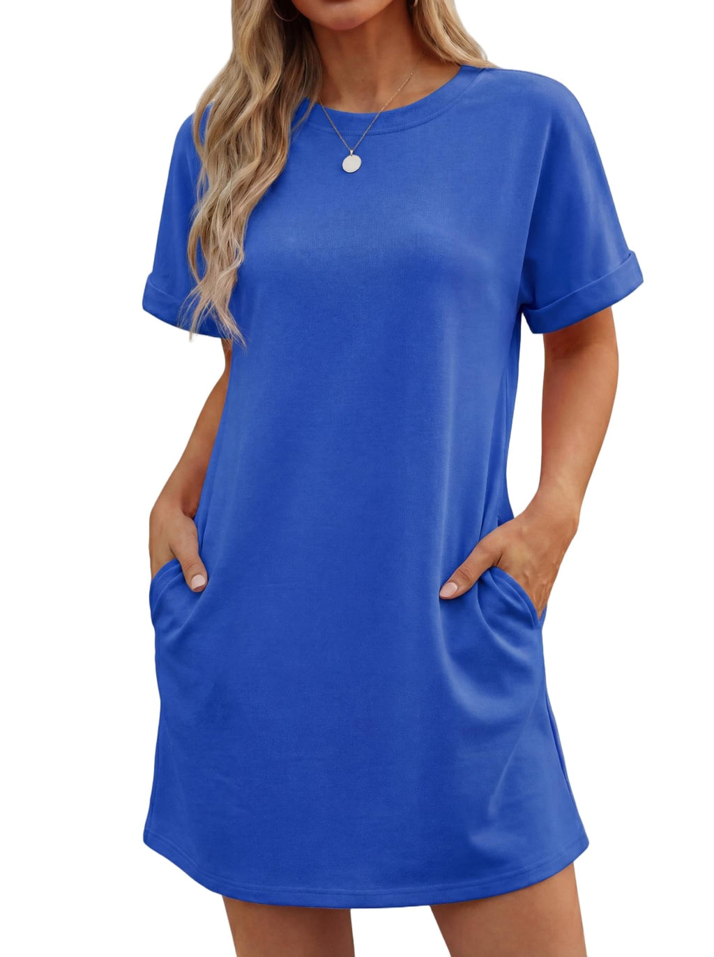 Lewina Abito Donna – Girocollo Maniche Corte, Linea a Trapezio Mini & Tasche Uni Estate