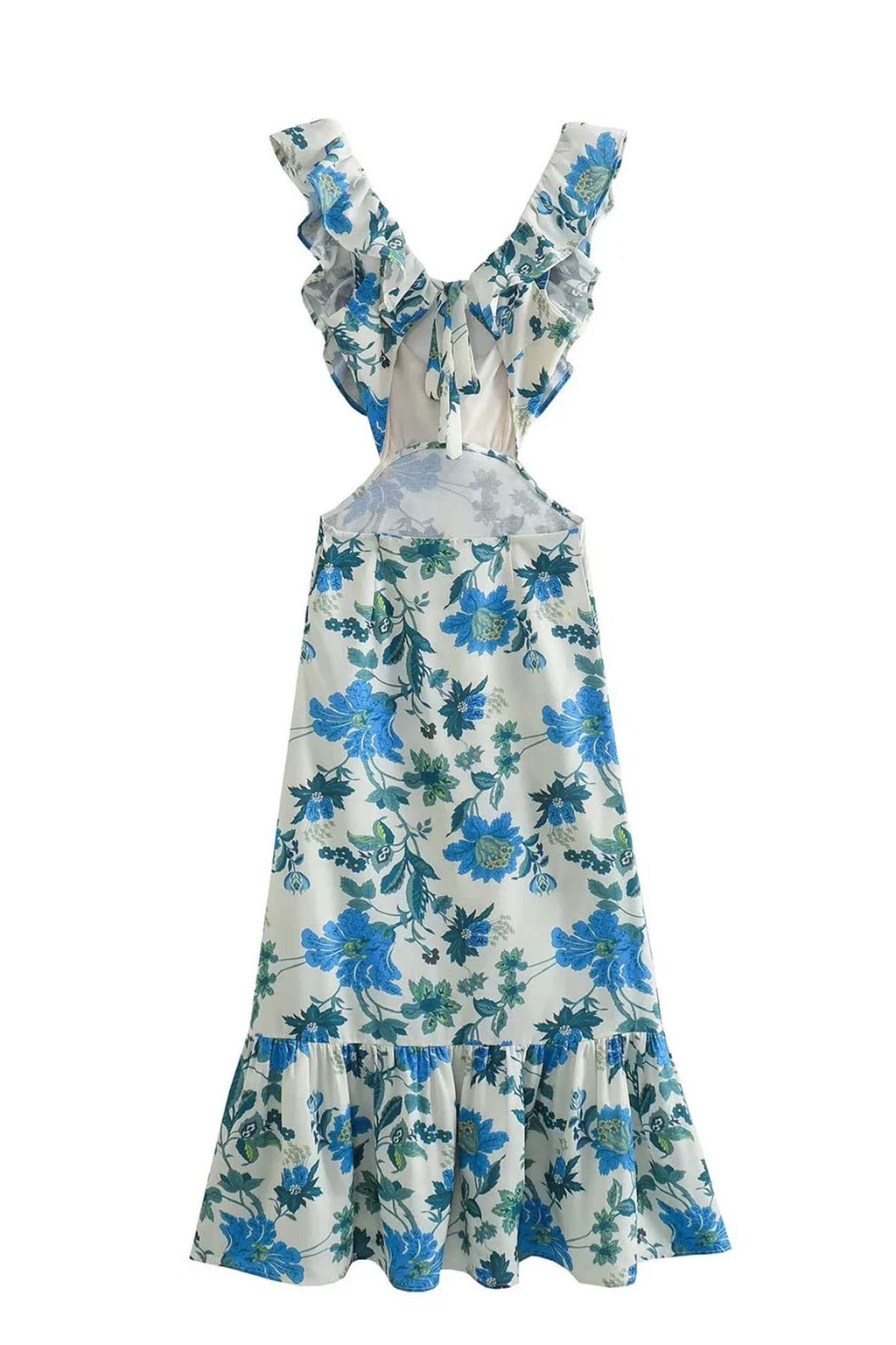 Robe Longue Donna Amara – Abito d’Estate Senza Maniche con Bretella a Balze & Elegante Col in V