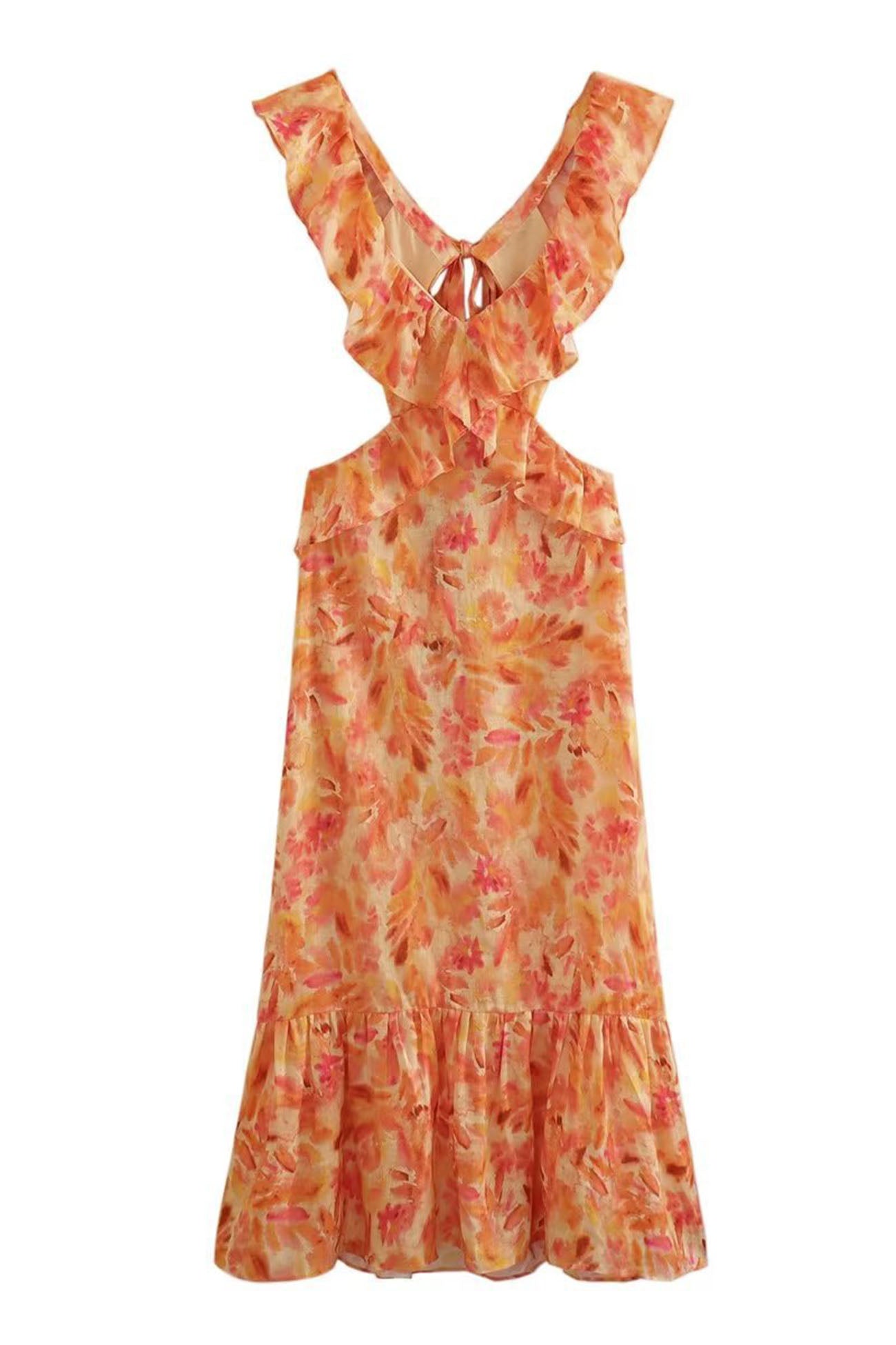 Robe Longue Donna Amara – Abito d’Estate Senza Maniche con Bretella a Balze & Elegante Col in V