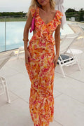 Robe Longue Donna Amara – Abito d’Estate Senza Maniche con Bretella a Balze & Elegante Col in V