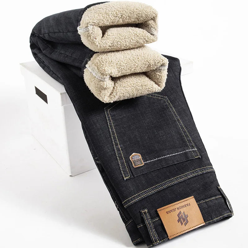 René Jeans Uomo Doublé Polaire – Pantalone Denim Caldo Slim Fit per l’Inverno