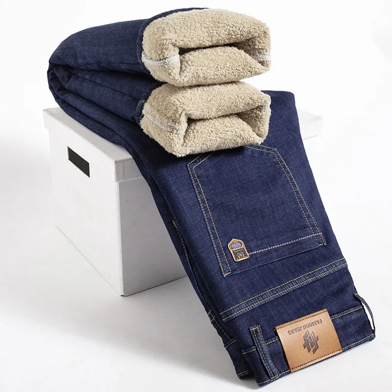 René Jeans Uomo Doublé Polaire – Pantalone Denim Caldo Slim Fit per l’Inverno