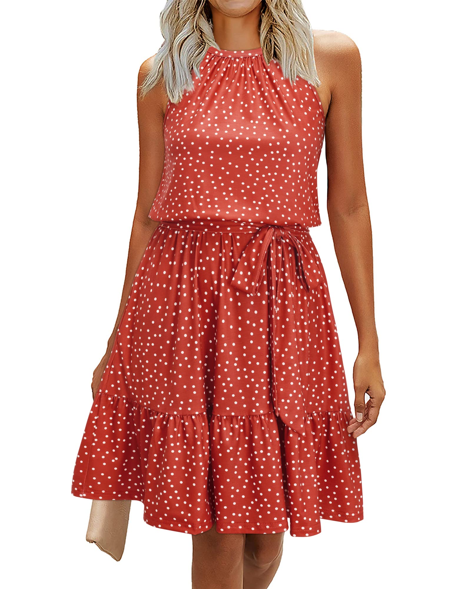 Rosa Abito Donna – Col Halter Senza Maniche, Linea a Trapezio Midi & Ceinture con Tasche