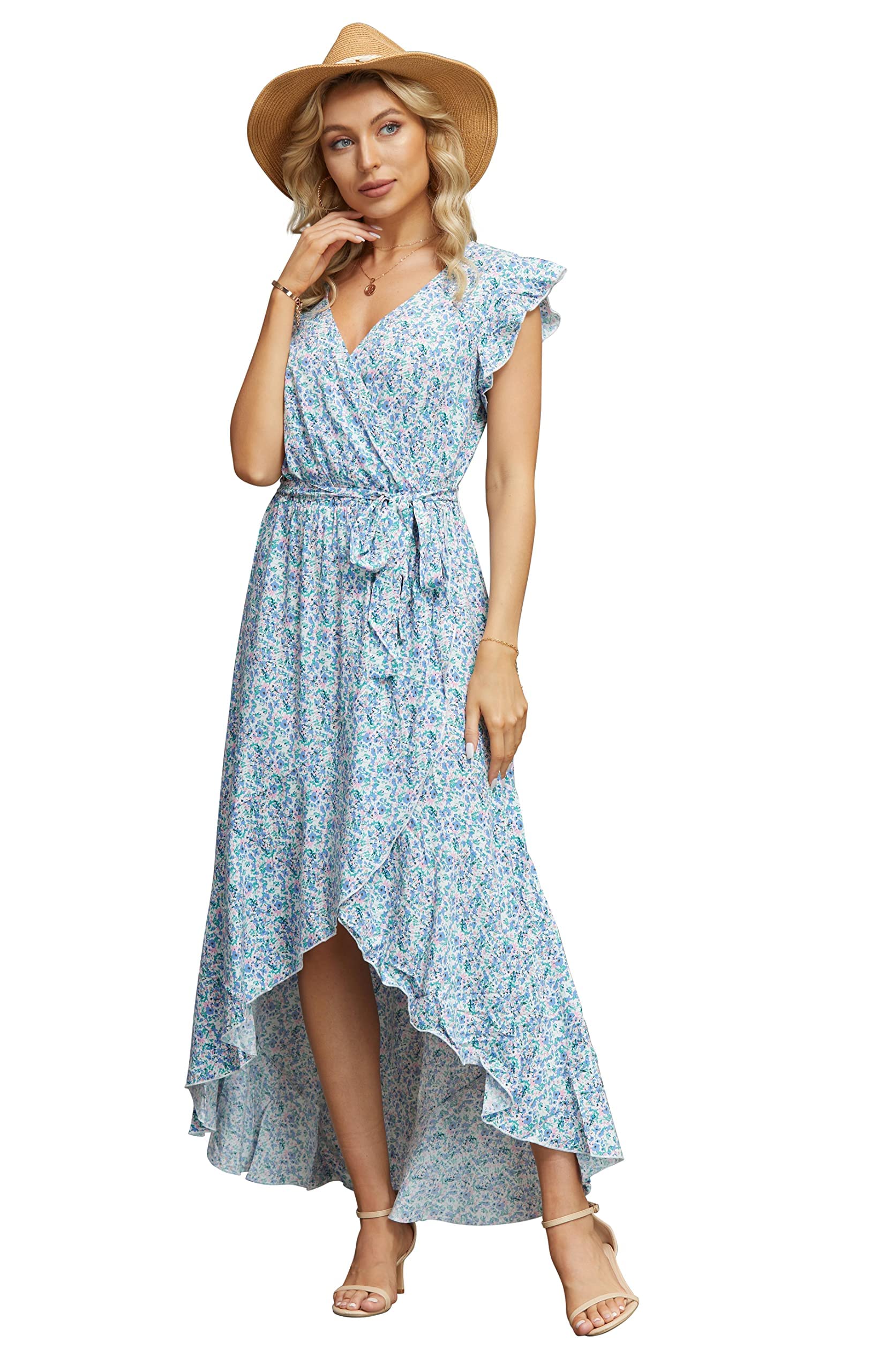 Gertrude Abito Donna – Cache-Cœur Scollo a V Floral, Linea Maxi Fluida & Ourlet Asymétrique Estate