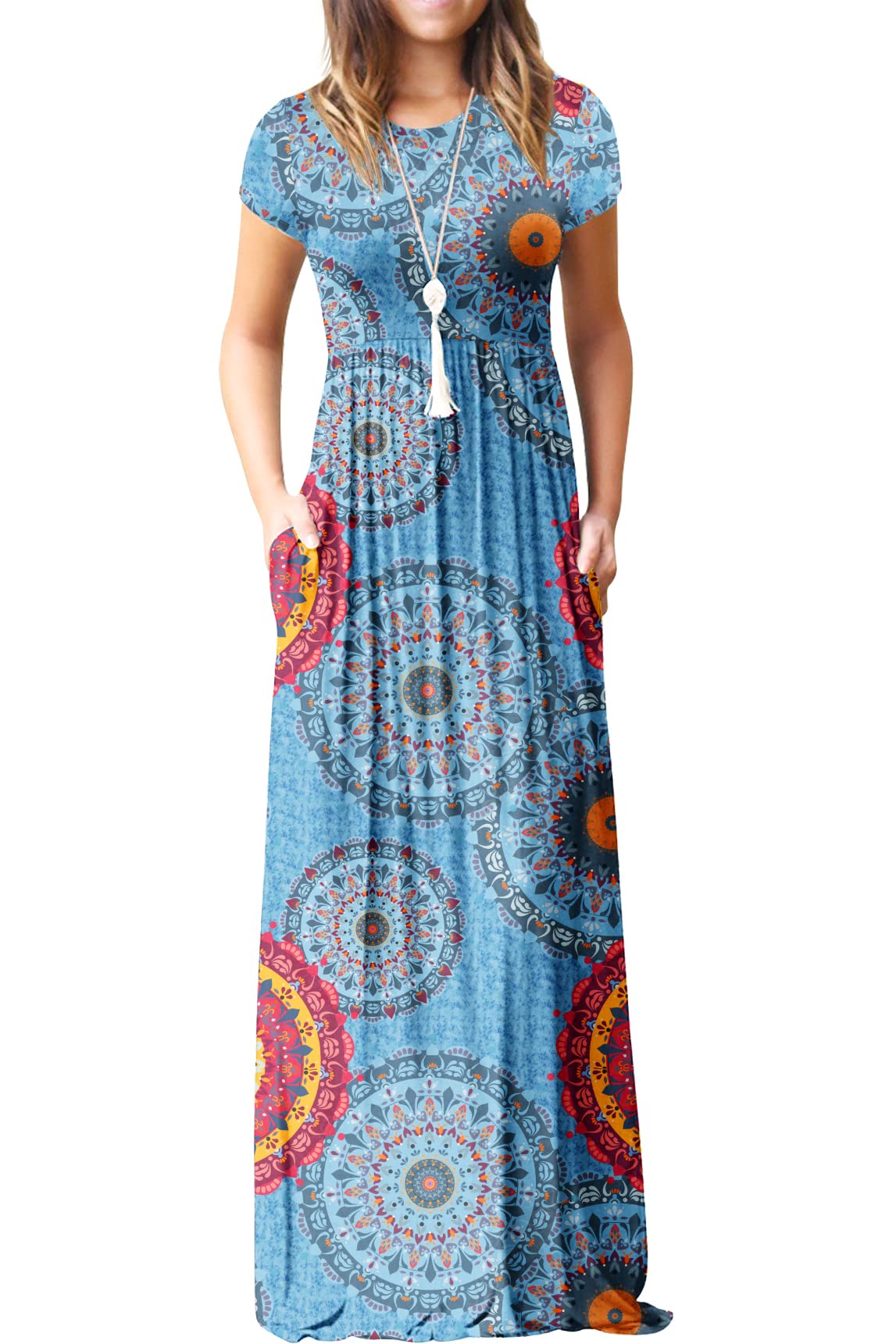 Bridget Abito Maxi Donna – Girocollo Uni, Linea Fluida & Vita Alta con Tasche Estate