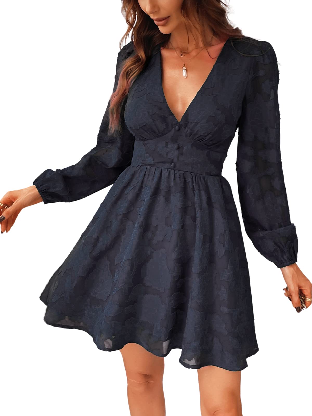Ronalyn Abito Donna – Bodycon Pizzo Scollo a V, Maniche Lunghe & Linea Mini Elegante Soirée