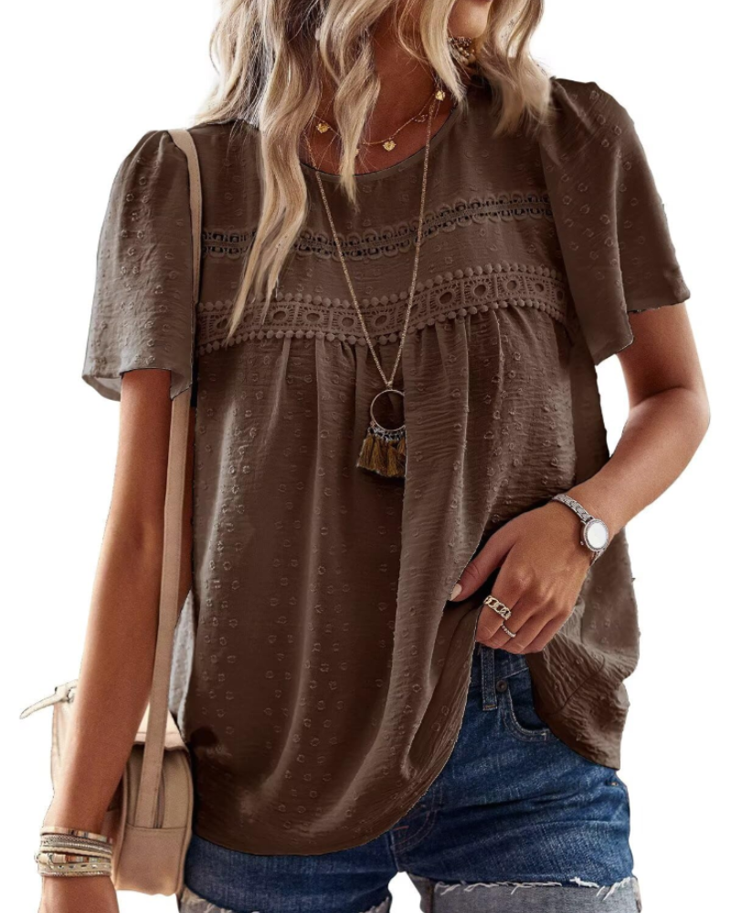 Naira Blusa Donna – Top Bohémien in Mousseline con Pizzo & Linea Fluida