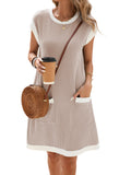 Winnie Abito Donna – Girocollo Color Block, Maniche Corte & Vestibilità Ampia Mini con Tasche Estate