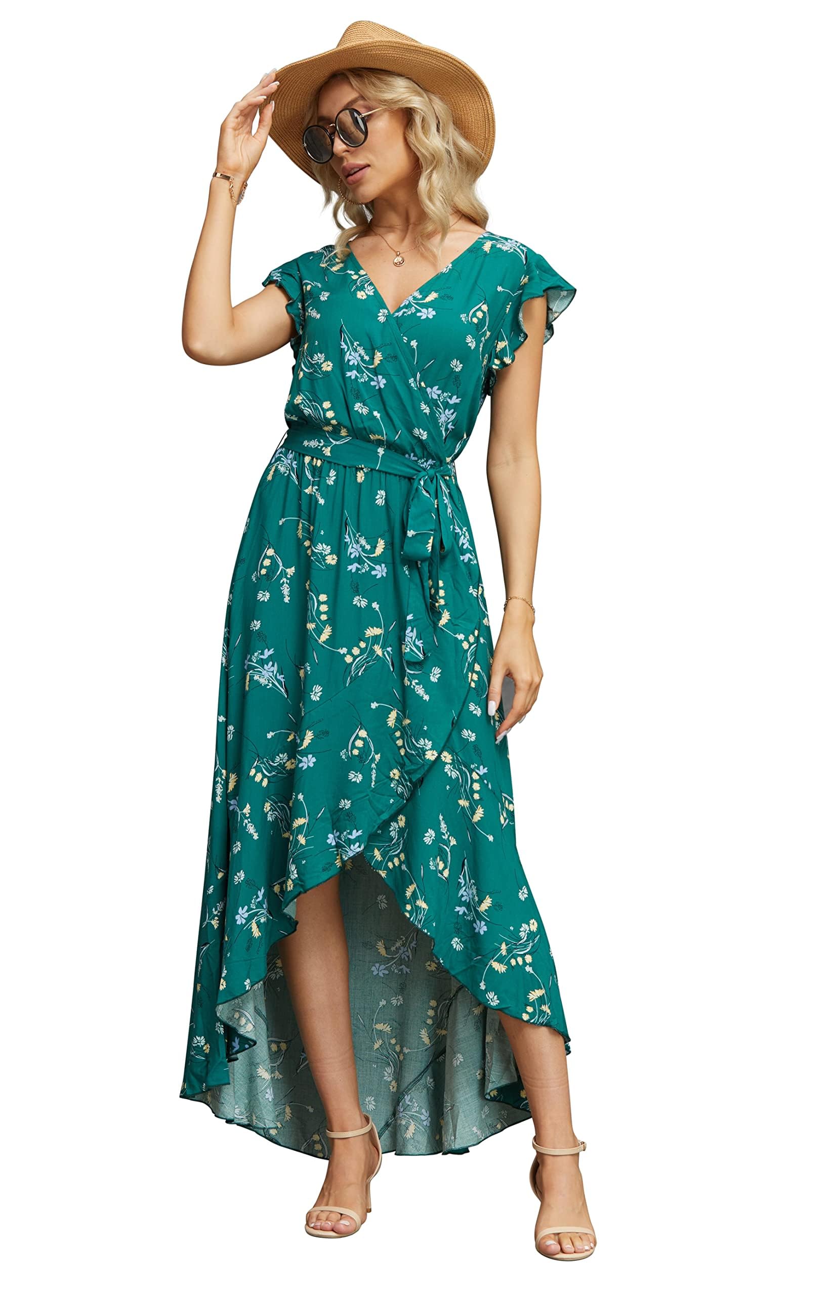 Gertrude Abito Donna – Cache-Cœur Scollo a V Floral, Linea Maxi Fluida & Ourlet Asymétrique Estate