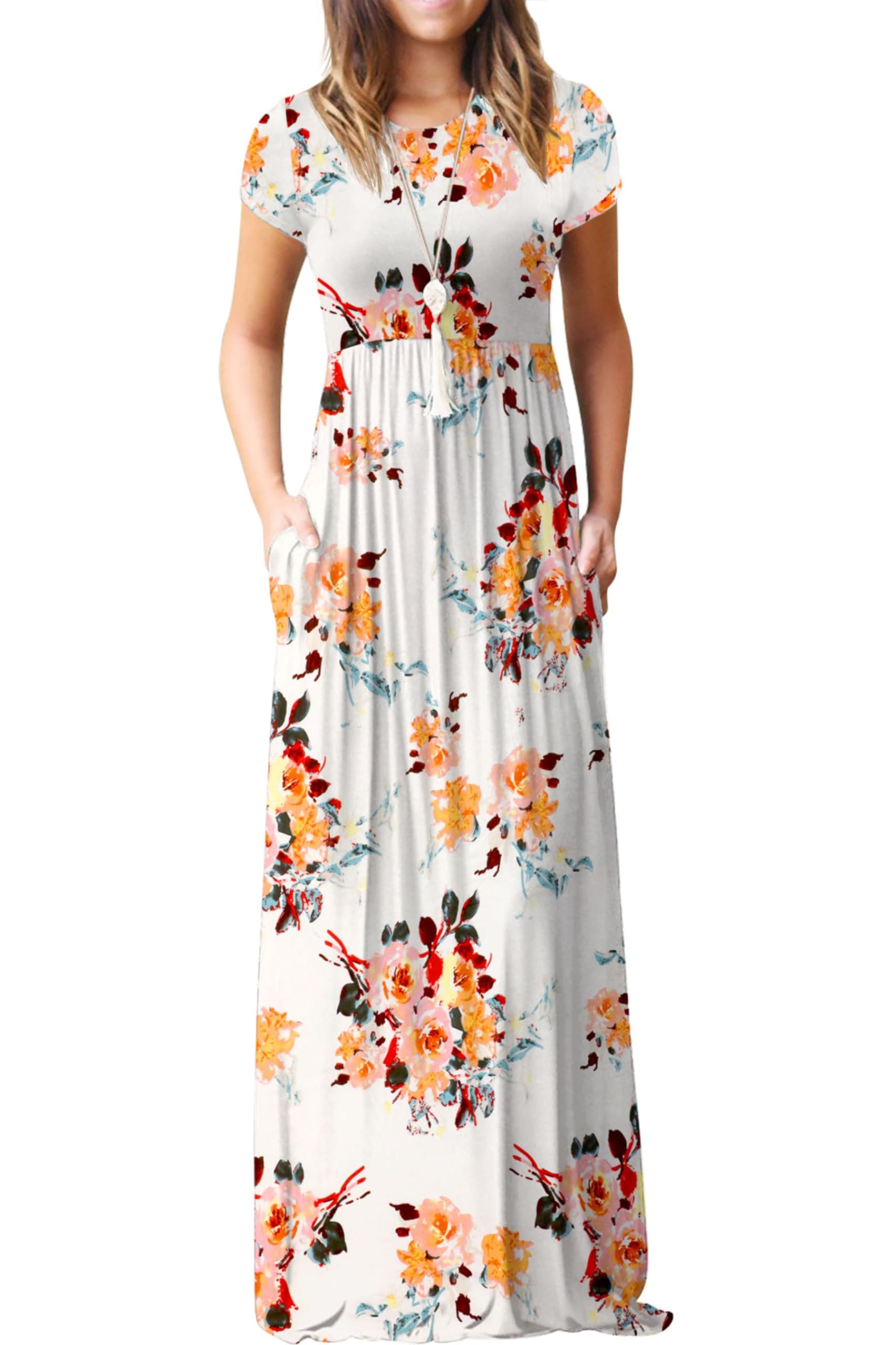 Bridget Abito Maxi Donna – Girocollo Uni, Linea Fluida & Vita Alta con Tasche Estate