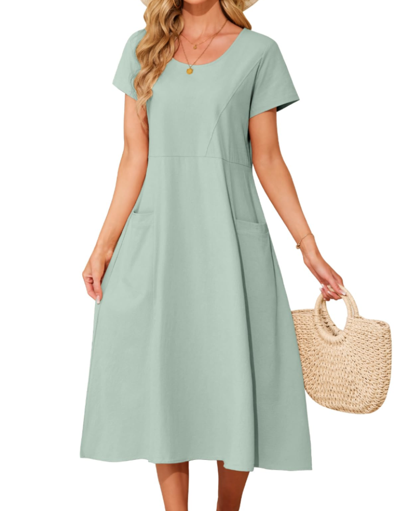 Sussie Abito Maxi Donna Cotone – Abito Estate Girocollo, Vestibilità Ampia & Tasche Comfort