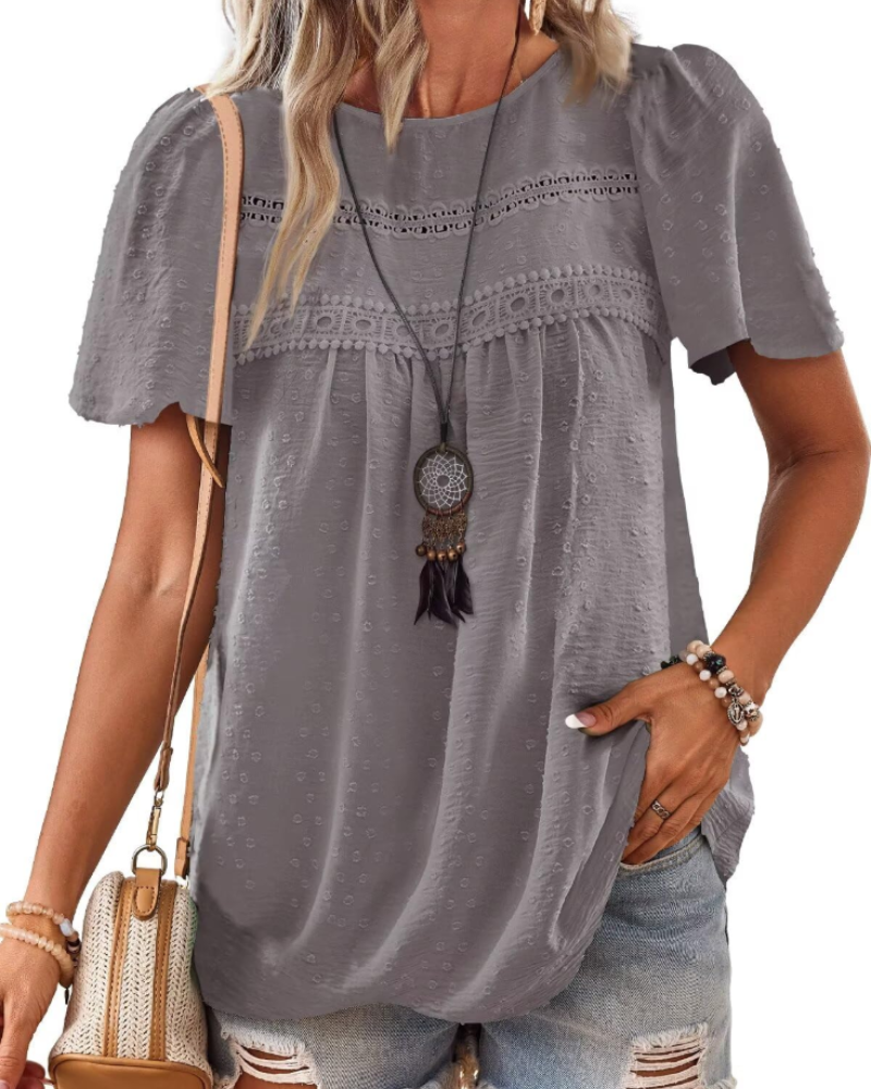 Naira Blusa Donna – Top Bohémien in Mousseline con Pizzo & Linea Fluida