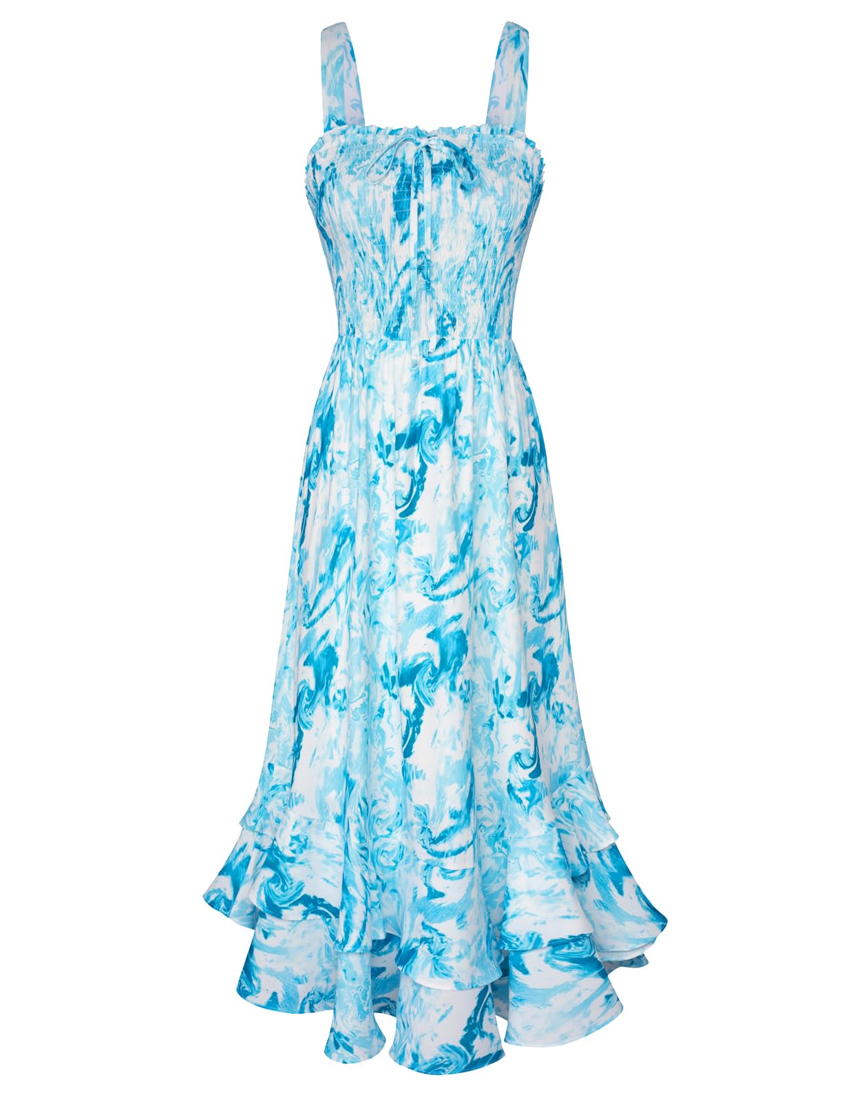 Mildred Abito Maxi Donna – Scollo Quadrato Bretella, Linea a Trapezio Smockée & Ourlet Balze Estate