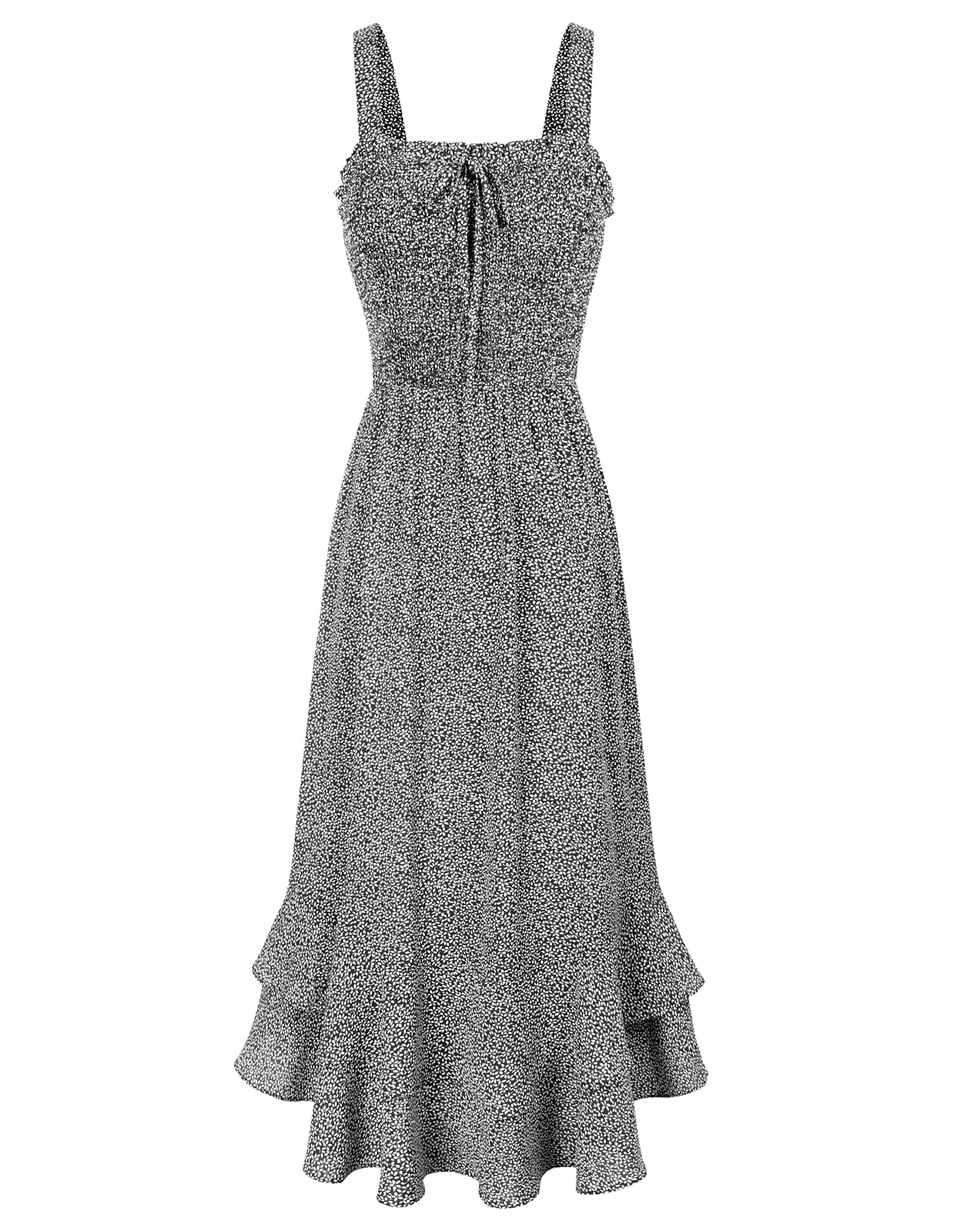 Mildred Abito Maxi Donna – Scollo Quadrato Bretella, Linea a Trapezio Smockée & Ourlet Balze Estate