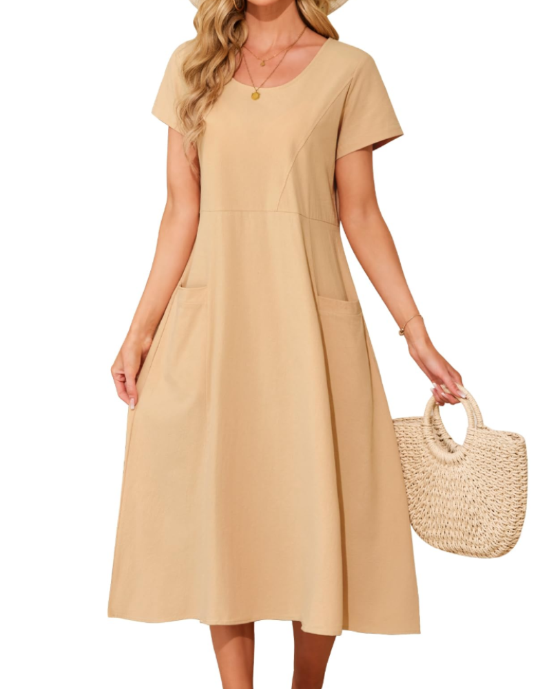 Sussie Abito Maxi Donna Cotone – Abito Estate Girocollo, Vestibilità Ampia & Tasche Comfort