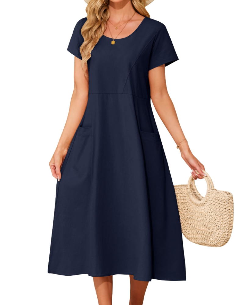 Sussie Abito Maxi Donna Cotone – Abito Estate Girocollo, Vestibilità Ampia & Tasche Comfort