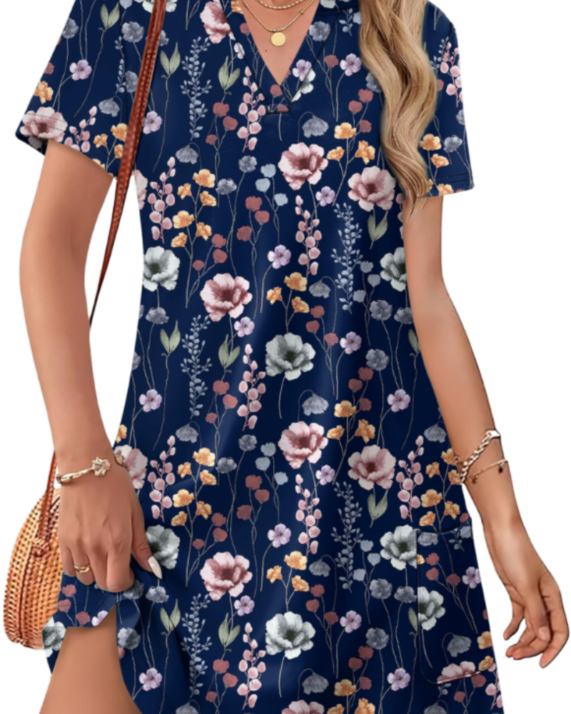 Sherry Abito Donna Estate – Abito Midi Scollo a V Elegante, Linea Fluida Bohémien per Vacances & Mariage