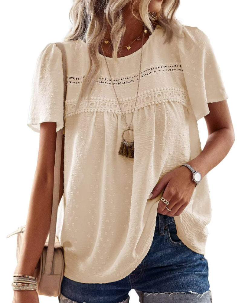 Naira Blusa Donna – Top Bohémien in Mousseline con Pizzo & Linea Fluida