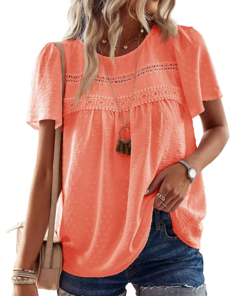 Naira Blusa Donna – Top Bohémien in Mousseline con Pizzo & Linea Fluida