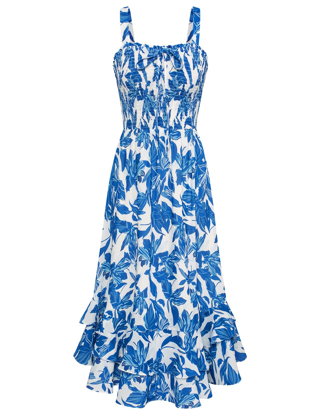 Mildred Abito Maxi Donna – Scollo Quadrato Bretella, Linea a Trapezio Smockée & Ourlet Balze Estate