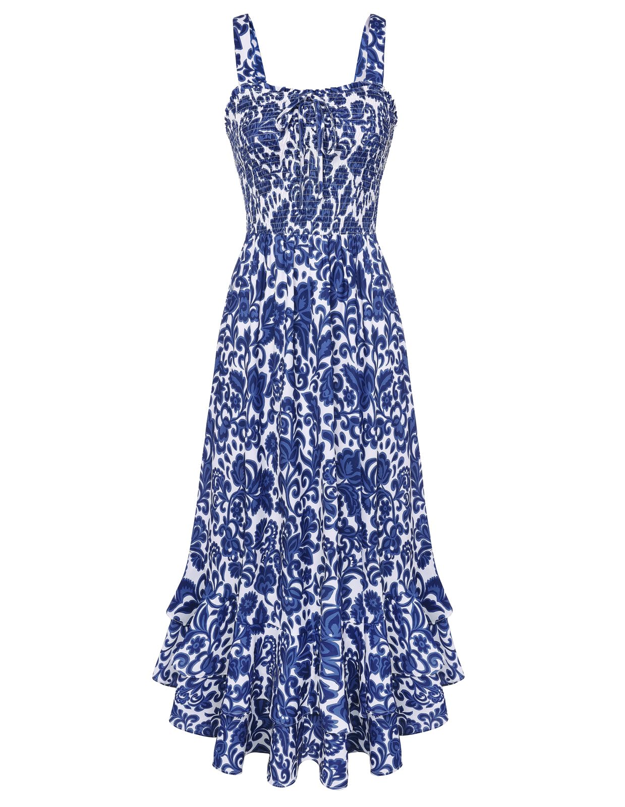 Mildred Abito Maxi Donna – Scollo Quadrato Bretella, Linea a Trapezio Smockée & Ourlet Balze Estate