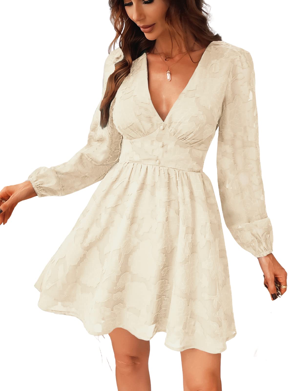 Ronalyn Abito Donna – Bodycon Pizzo Scollo a V, Maniche Lunghe & Linea Mini Elegante Soirée