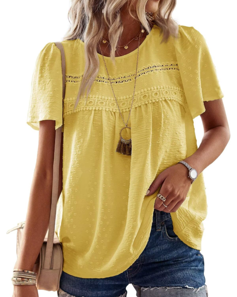 Naira Blusa Donna – Top Bohémien in Mousseline con Pizzo & Linea Fluida